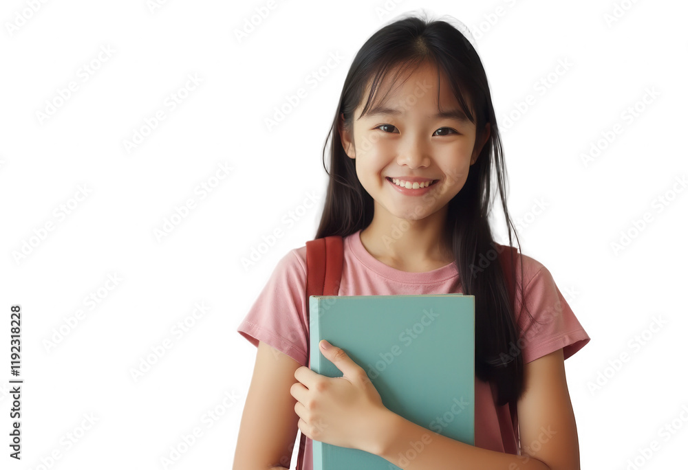 Smiling young asian student girl with book isolated on transparent background Smiling young asian student girl with book isolated on transparent background