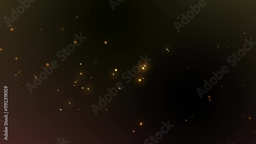 Golden glitter particles background with shining neon dust going up and light flare or glare overlay effect above for luxury premium product design or award template backdrop Magical radiance loop