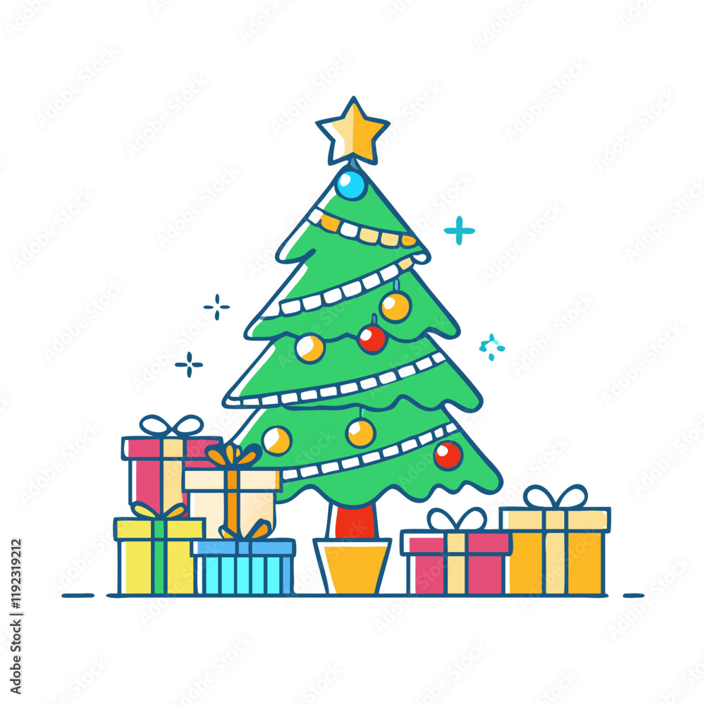 Fototapeta premium christmas tree with presents icon, christmas tree with presents vector,
