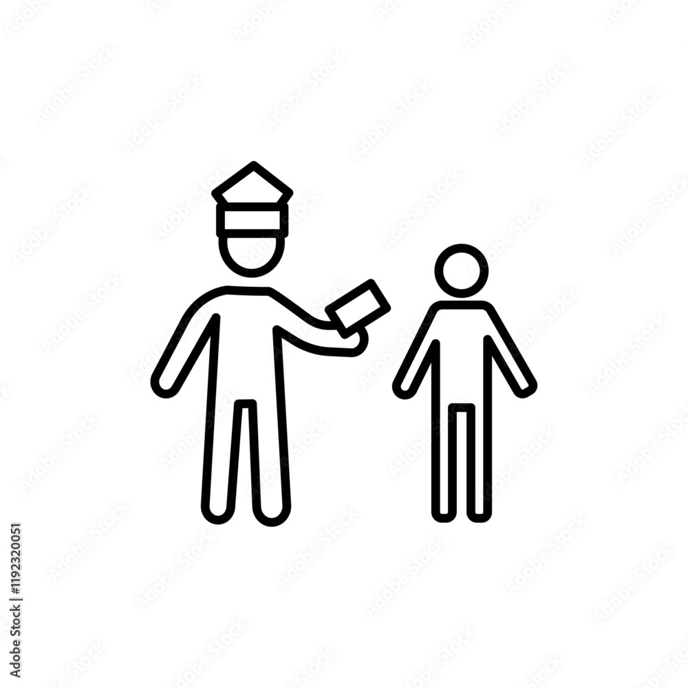 Police officer giving fine icon Thin line art isolated Police officer giving fine icon Thin line art isolated