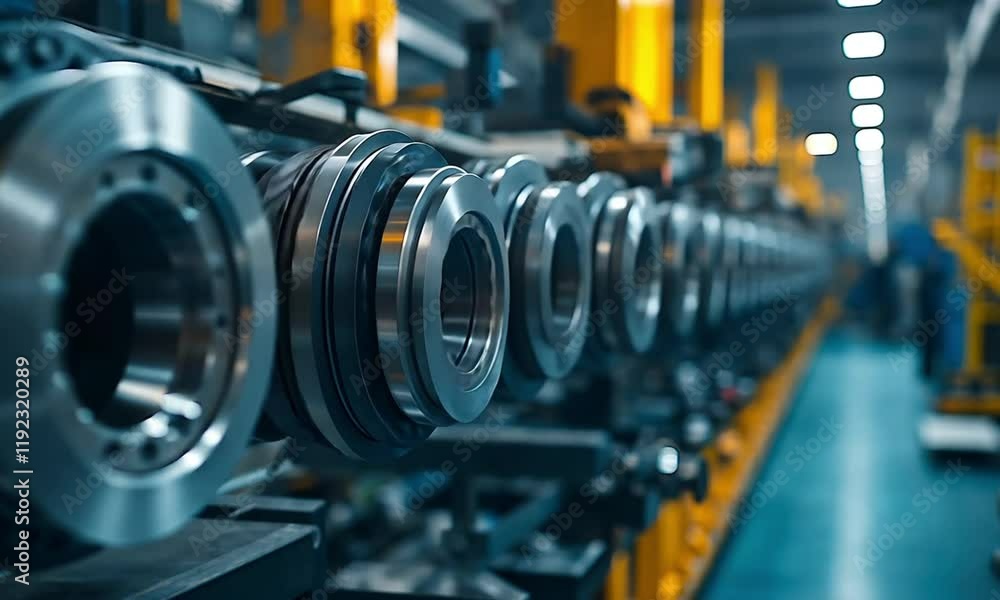 Industrial machinery showcasing precision-engineered components in a manufacturing facility with a vibrant background Industrial machinery showcasing precision-engineered components in a manufacturing facility with a vibrant background