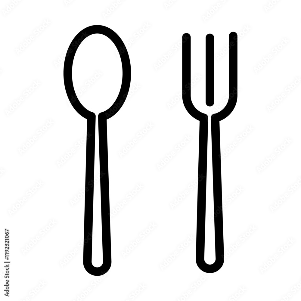 spoon and fork icon Thin line art isolated