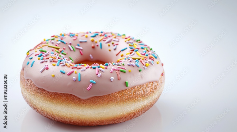 Vibrant Pink Frosted Donut with Colorful Sprinkles on a Light Background Vibrant Pink Frosted Donut with Colorful Sprinkles on a Light Background