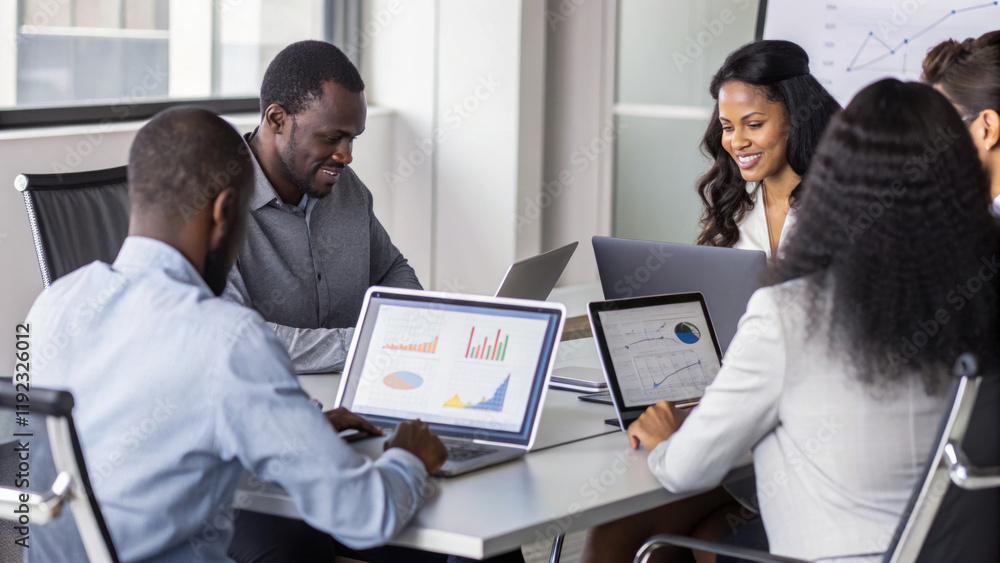 Diverse team collaborating on digital marketing strategy Diverse team collaborating on digital marketing strategy