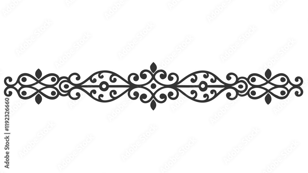 Decorative Symmetric Divider Line with Abstract Floral Motif and Ornamental Filigree Border Decorative Symmetric Divider Line with Abstract Floral Motif and Ornamental Filigree Border