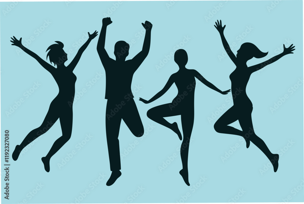 Fototapeta premium Silhouettes of young people jumping vector art illustration.