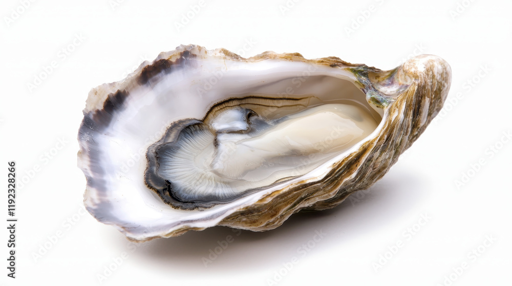 Closeup of oyster shell revealing soft inner meat, showcasing its natural beauty and texture Closeup of oyster shell revealing soft inner meat, showcasing its natural beauty and texture
