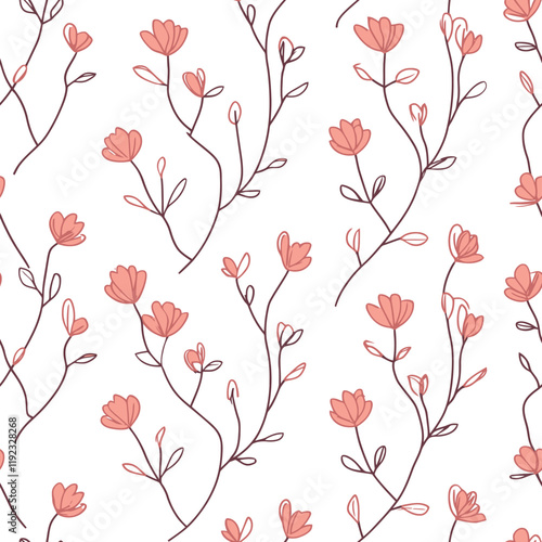 Minimalist Pink Floral Pattern with Delicate Stems and Blooms