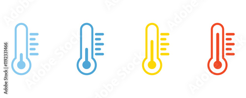 Thermometer icon, medical device for measuring temperature icons, thermometer outline style icon vector set isolated on white background.