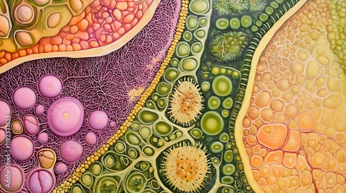 Vivid representation of plant tissues including epidermis mesophyll vascular bundles with detailed anatomical crosssections photo