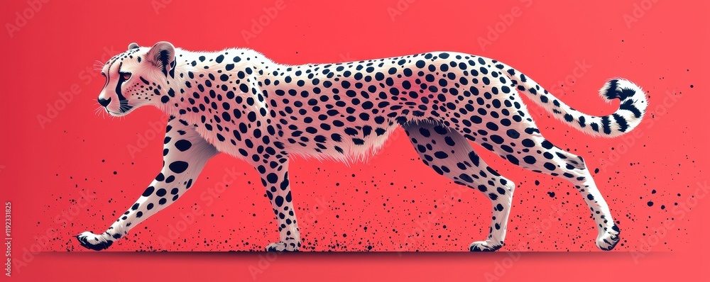 Obraz premium Minimalist art of a cheetah walking on a red abstract background