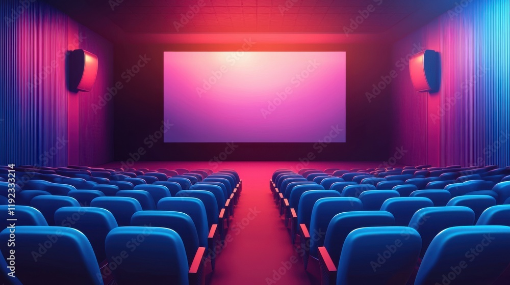 Fototapeta premium Modern Conference Room with Empty Chairs and Projection Screen in Vibrant Lighting