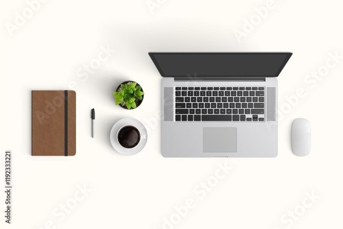 Modern workspace with  copy space on white color background. Top view with copy space. Flat lay style.