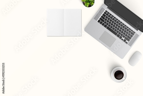 Obraz na płótnie Modern workspace with copy space on white color background. Top view with copy space. Flat lay style. w salonie