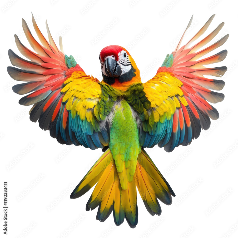Fototapeta premium Vibrant Parrot Wingspan on transparent background.