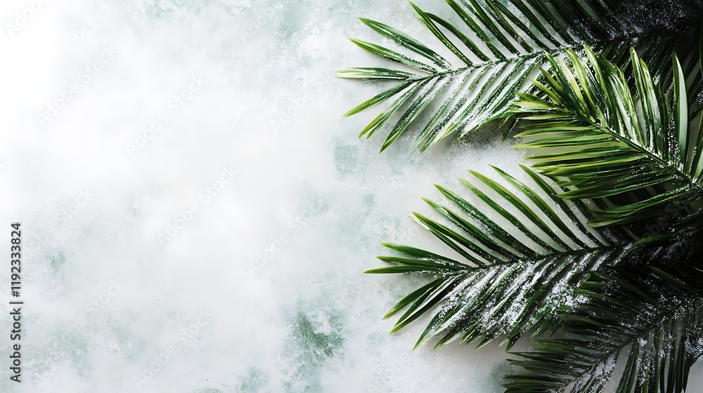 Obraz premium Tropical Palm Fronds Lightly Dusted with Snow