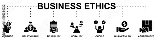 Business Ethics banner web icon vector illustration concept with icon of attitude, relationship, reliability, morality, choice, business law, agreemnent