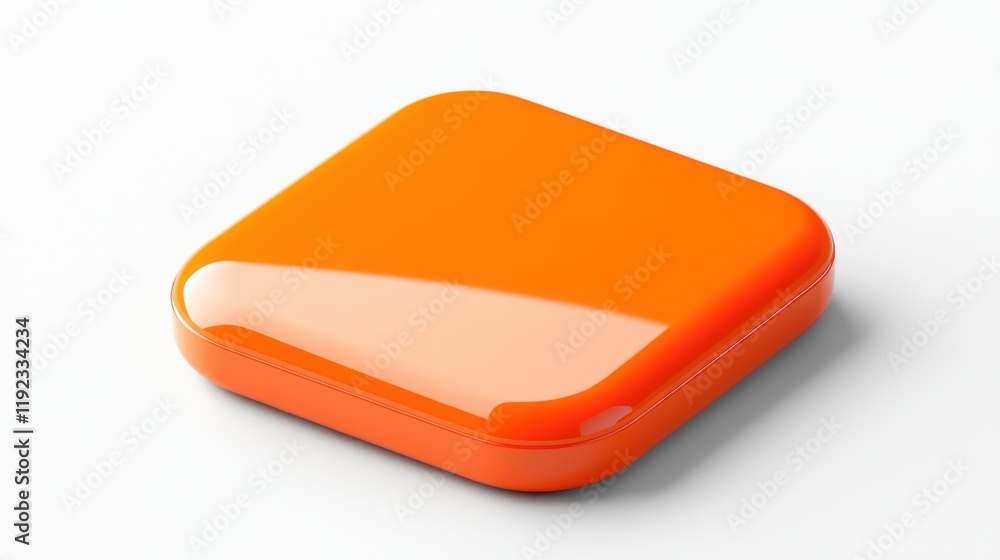 Vibrant Orange Square Object with Smooth Surface on White Background Vibrant Orange Square Object with Smooth Surface on White Background