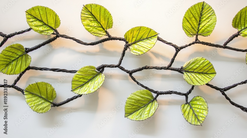 Obraz premium Green Leaf Decoration on Twisted Wire for Home or Office Design
