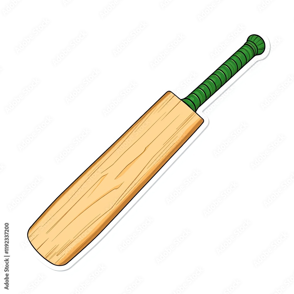 A Wooden Cricket Bat with Green Grip A Wooden Cricket Bat with Green Grip