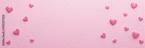 Scattered pink heart shapes on a light pink background for a romantic design concept