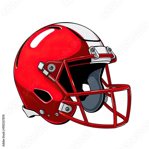 Red American Football Helmet with White Stripe photo