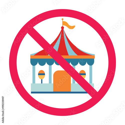 Forbidden amusement park rides sign, prohibited carnival circus icon, no playing sign, forbidden playground sign 