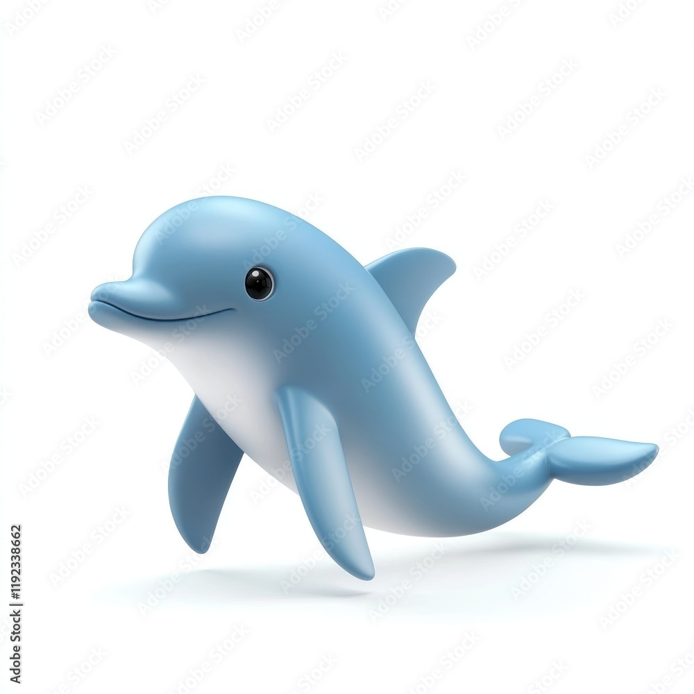 Naklejka premium Cute cartoon dolphin leaping, isolated on white background.