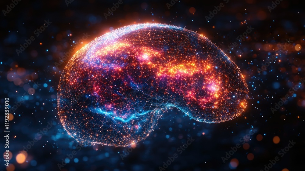 Abstract Brain Network Glowing Lights Neural Connections Abstract Brain Network Glowing Lights Neural Connections