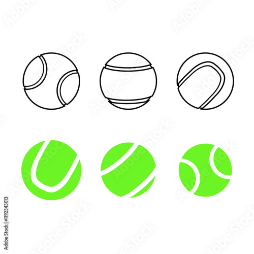 Set of green balls for Paddle Tennis. Padel tennis ball collection. vector icons isolated on background. Sport Equipment.
