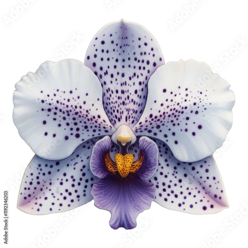 Close-Up of a White Orchid Flower with Purple Spots and Detailed Veined Petals, isolated with transparent background