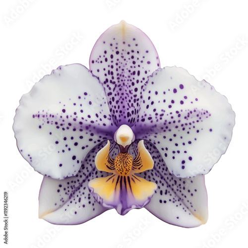 Close-Up of a White Orchid Flower with Purple Spots and Detailed Veined Petals, isolated with transparent background