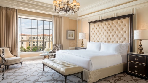 Wallpaper Mural A lavish bedroom with a statement chandelier above a luxurious bed, designer furniture, and rich textures like silk and leather, set in a spacious, elegant room Torontodigital.ca