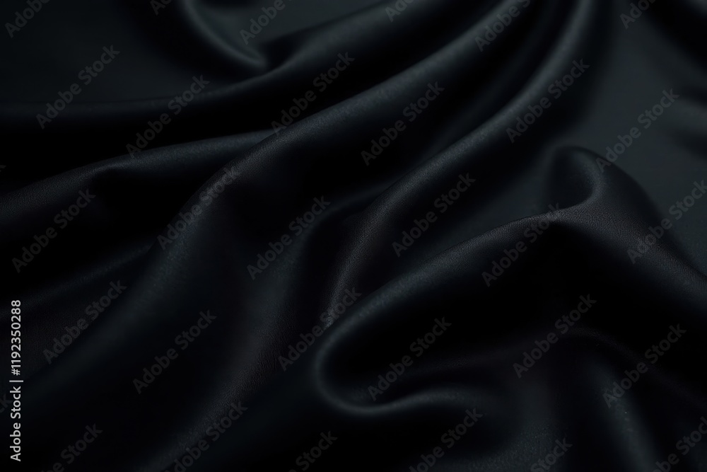 Obraz premium Glossy black fabric, subtle sheen, folds visible , wallpaper, backdrop