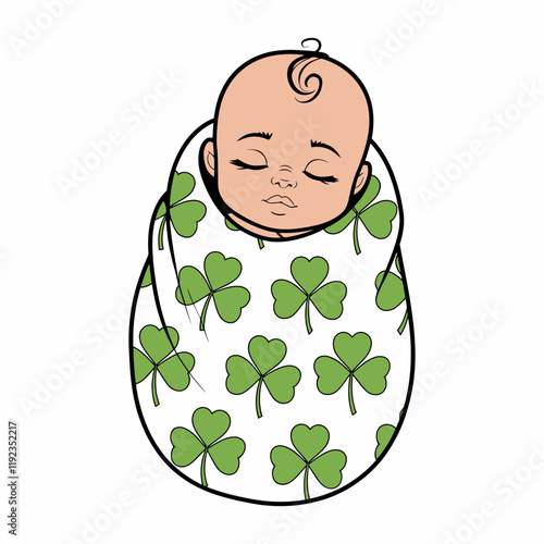 Cute Baby Wrapped in Clover Blanket Illustration