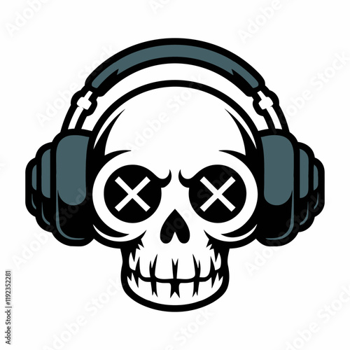Cool Skull with Headphones Vector Illustration