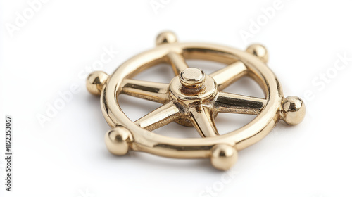 Golden ship wheel ornament, symbolizing navigation and adventure photo