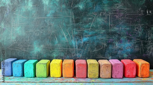 Colorful Wooden Blocks on Rustic Background: A Vibrant Image for Education and Play photo