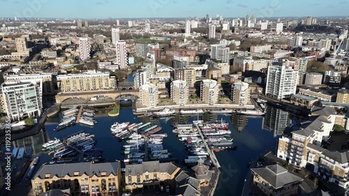 Limehouse basin East London Drone, Aerial, view sunny day photo