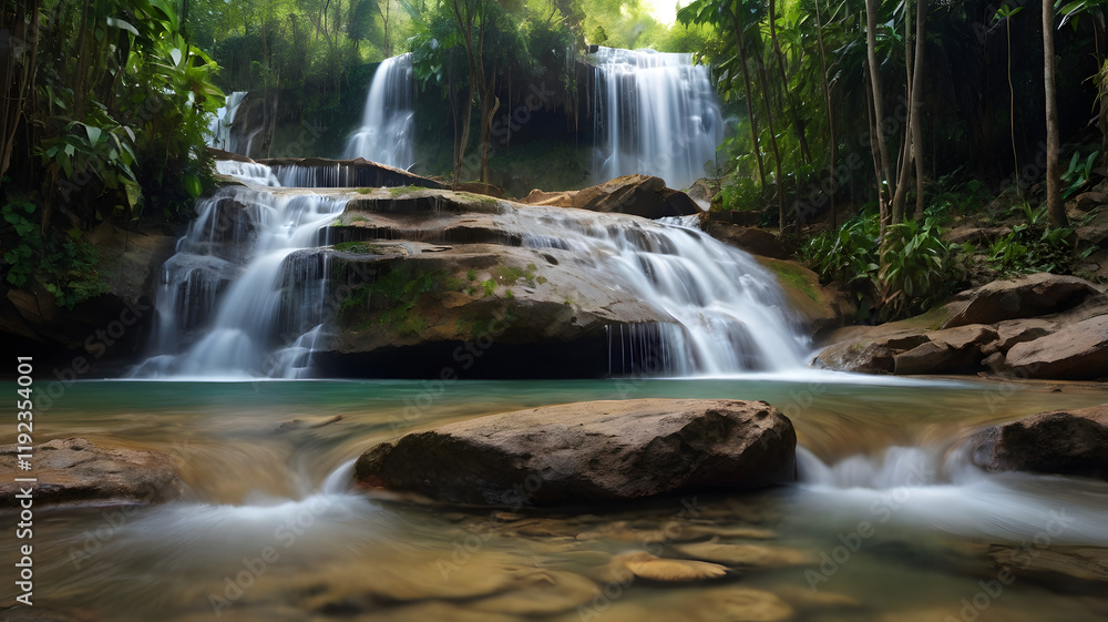 Obraz premium waterfall in the forest, ai generated