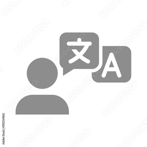 Translator person vector icon. Translation and chat bubble languages.