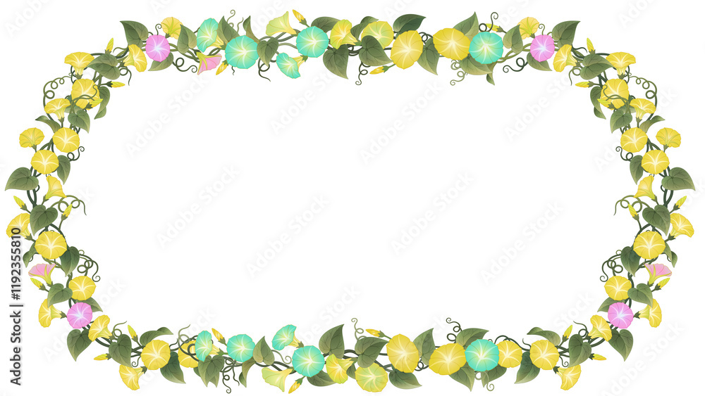 Morning glory, flower frame border illustration design, circle Morning glory, flower frame border illustration design, circle