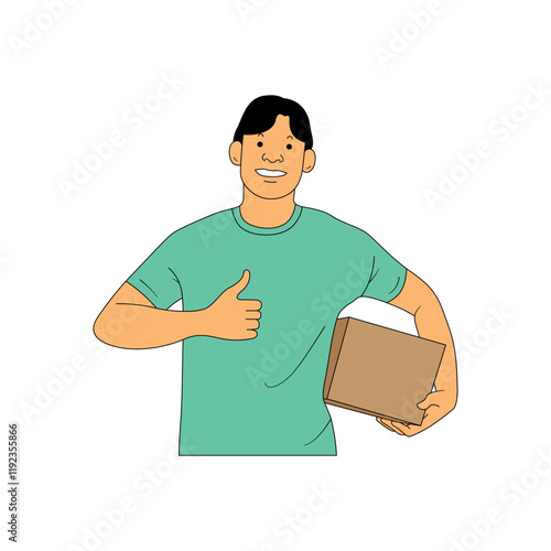 a package courier was carrying his package box cheerfully.eps