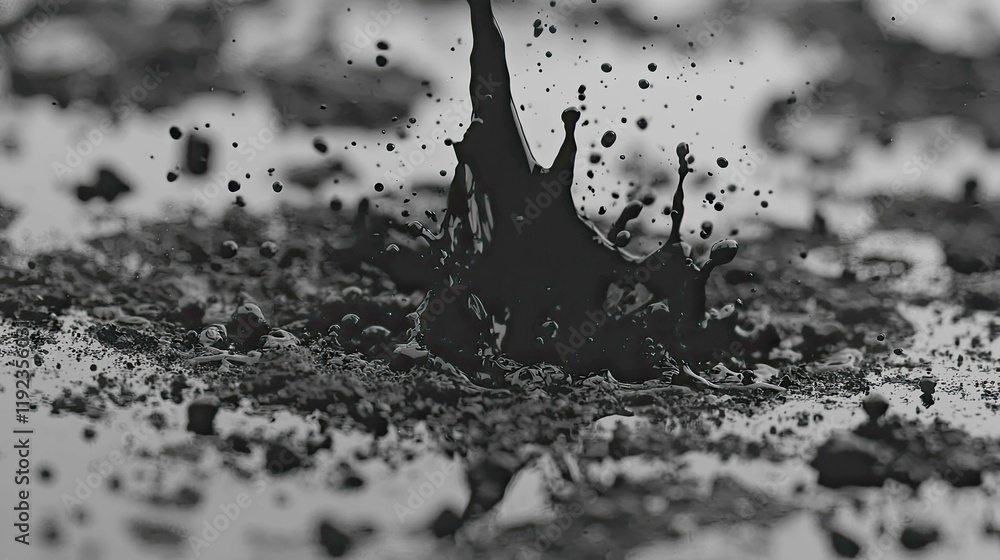 Fototapeta premium Dramatic Black Liquid Splash: Abstract Monochromatic Texture, Nature Photography