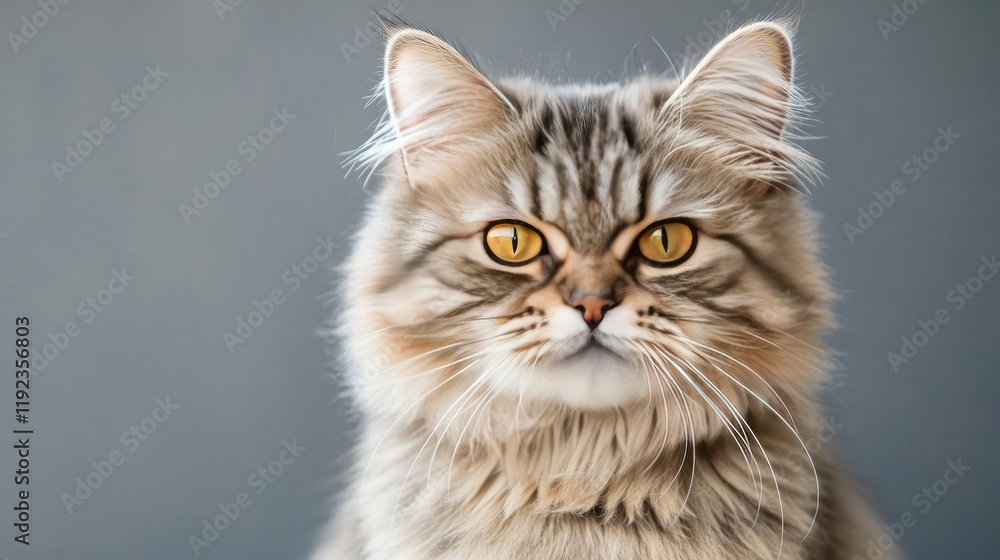 Persian cat idea. A close-up portrait of a fluffy cat with striking yellow eyes and a majestic appearance. Persian cat idea. A close-up portrait of a fluffy cat with striking yellow eyes and a majestic appearance.