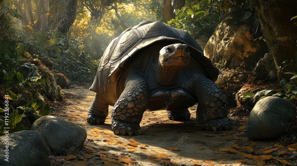 Naklejka premium 1. **Giant Tortoise on Curieuse Island in the Seychelles Forest**