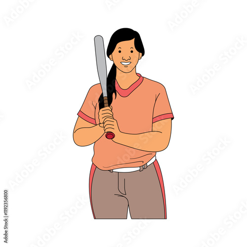 a woman in baseball attire complete with a bat.eps