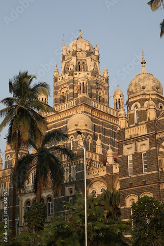 Building facade of Churchgate Terminus (Western Railway Headquarters) in Mumbai city, Maharashtra. Mumbai landmark, monument. Bombay street. Indian style, beautiful colonial architecture. Exterior