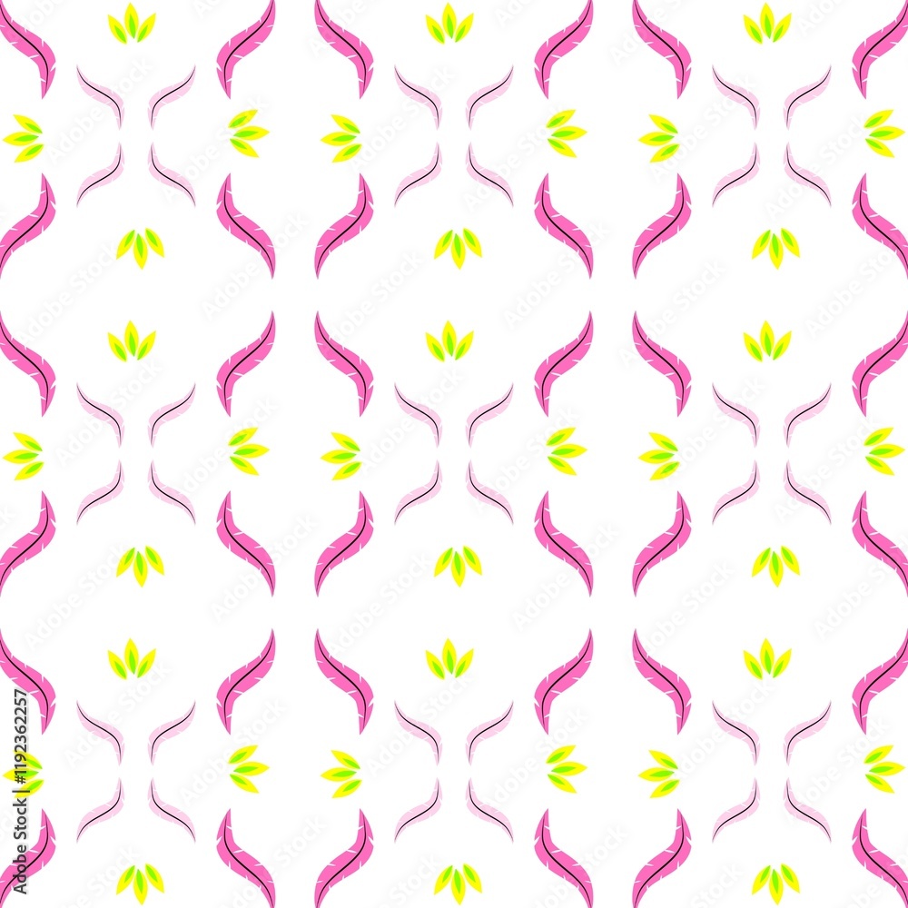 Seamless pattern of abstract floral design with leaves patter. Symmetrical, modern, minimalist, and decorative look. Suitable for textiles, wallpapers, gift wraps, or digital backgrounds