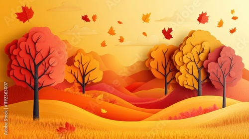 Develop a 3D vector design with bold, wavy layers in an autumn-inspired palette. photo